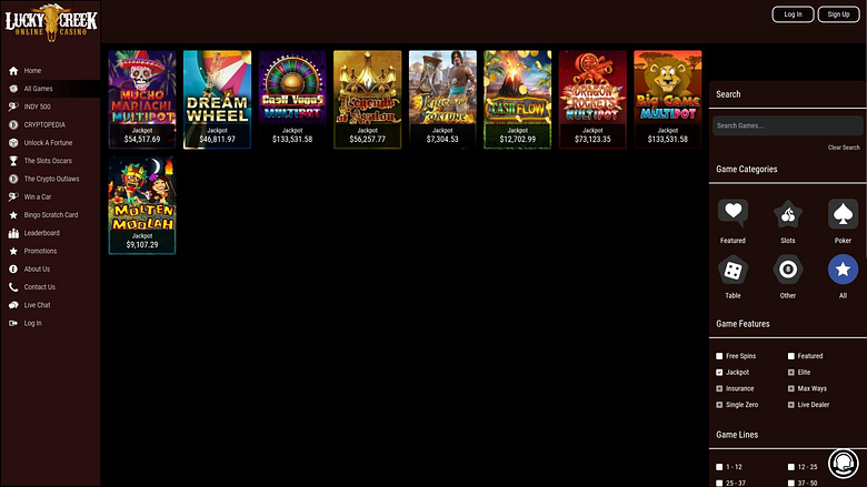 Jackpot de escritorio de Lucky Creek Casino