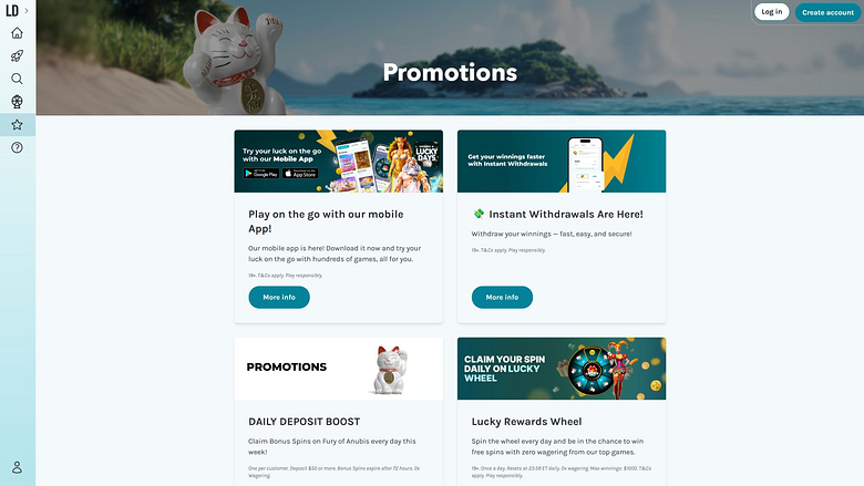 Promotions pour ordinateur de bureau au casino Lucky Days