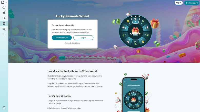 Roue de récompenses du casino Lucky Days sur ordinateur