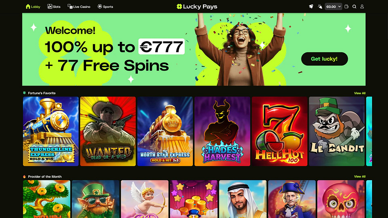 Homepage desktop di Lucky Pays Casino