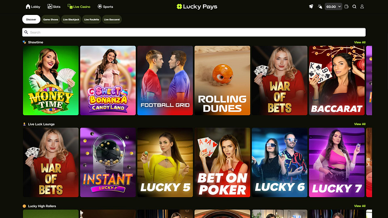 Casinò Lucky Pays Desktop con croupier dal vivo