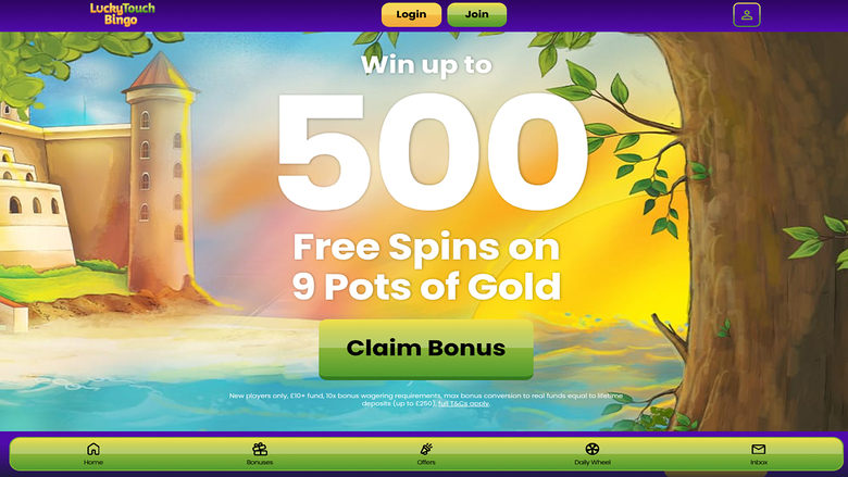 Page d'accueil de Lucky Touch Bingo pour ordinateur
