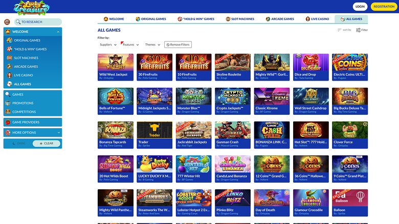 Джекпот казино Lucky Treasure для настольных компьютеров