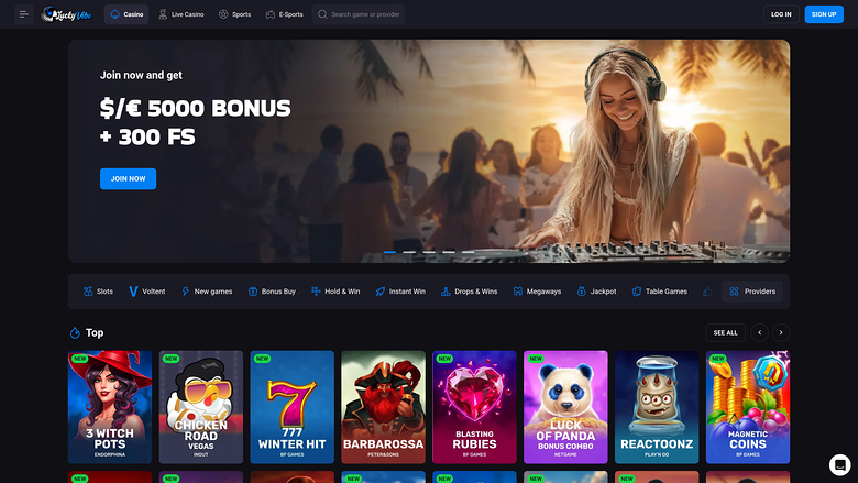 Page d'accueil du casino Lucky Vibe pour ordinateur