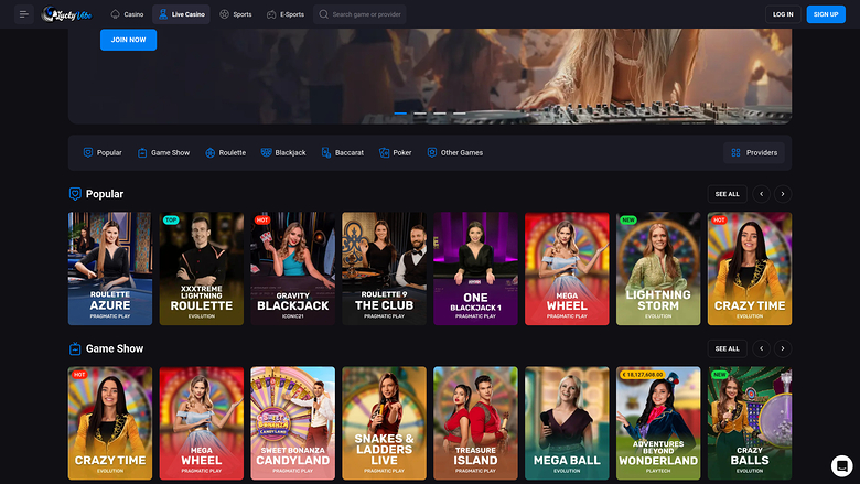 Casino Lucky Vibe pour ordinateur avec croupier en direct