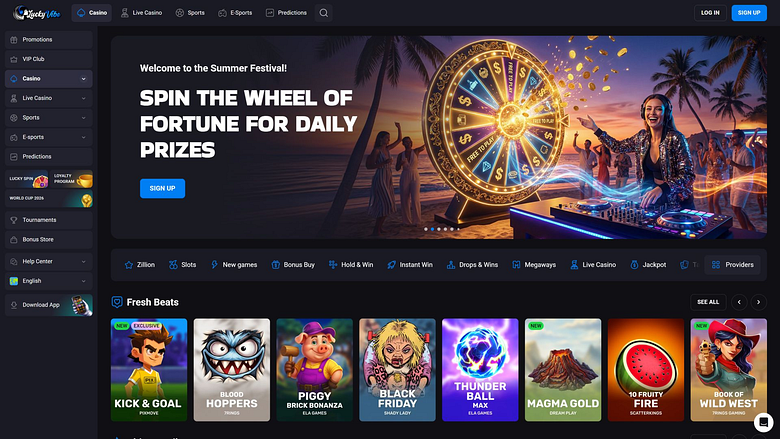 Главная страница казино Lucky Vibe для настольных компьютеров