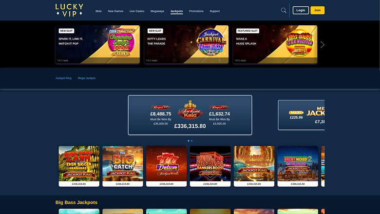 Страница джекпота казино Lucky VIP
