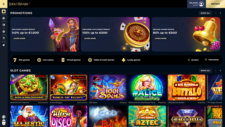 Lucky Wands Casino Desktop Homepage