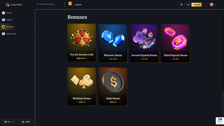 Promotions pour ordinateur de bureau du casino Lucky Wells