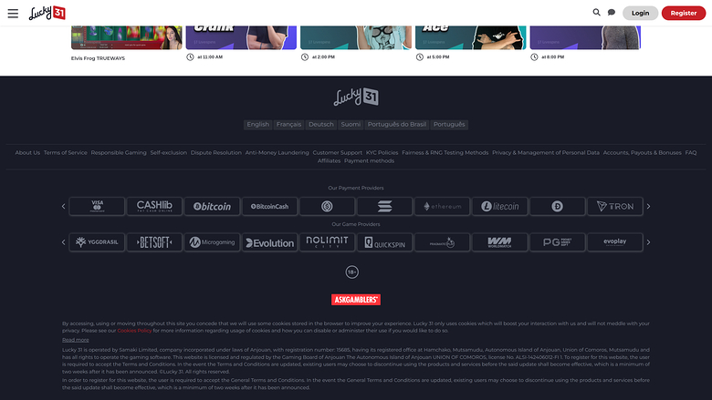 Desarrolladores de juegos de escritorio de Lucky31 Casino