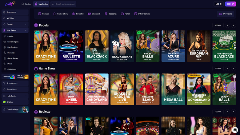 Lucky7even Desktop Live-дилер