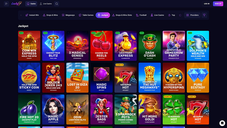 Jackpot Lucky7even sur ordinateur