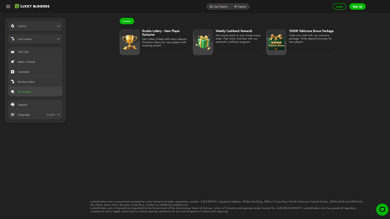 Lucky Blinders Casino-Aktionen