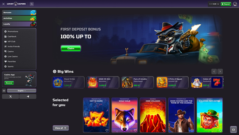 Lucky Capone Casino Desktop-Startseite