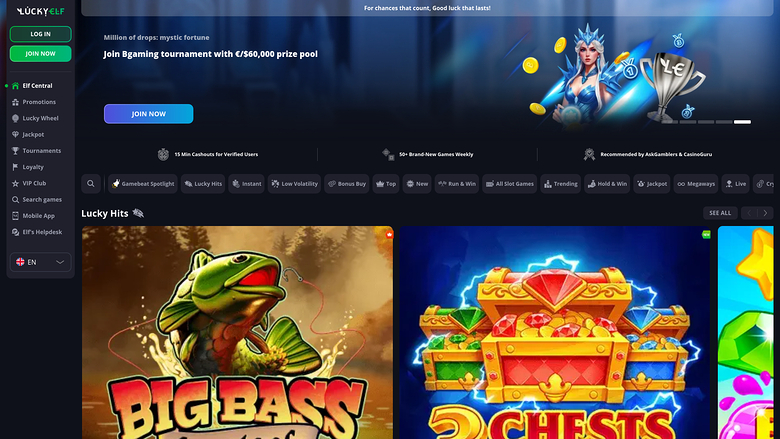 Luckyelf Casino Desktop Homepage