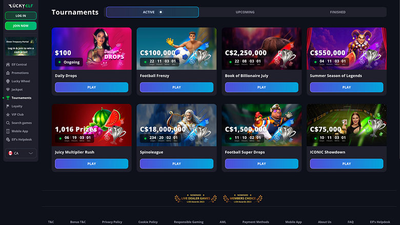 Tournois de casino Luckyelf sur ordinateur