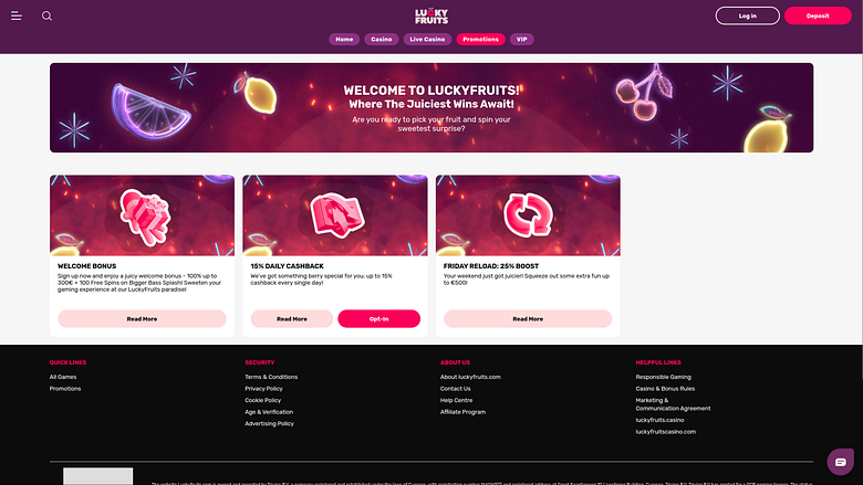 Акции казино LuckyFruits для настольных компьютеров
