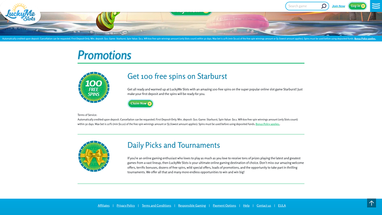 Promozioni desktop di LuckyMe Slots Casino