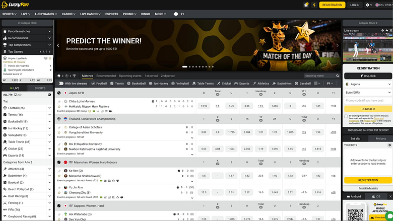 Page d'accueil du casino LuckyPari