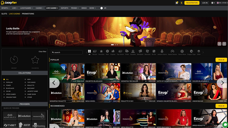 page de croupier en direct du casino LuckyPari