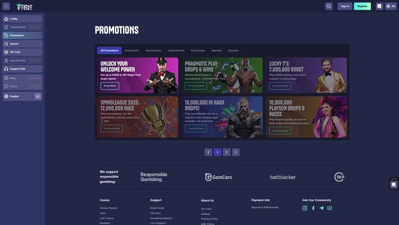 Promotions page screenshot of Luckyreels Casino