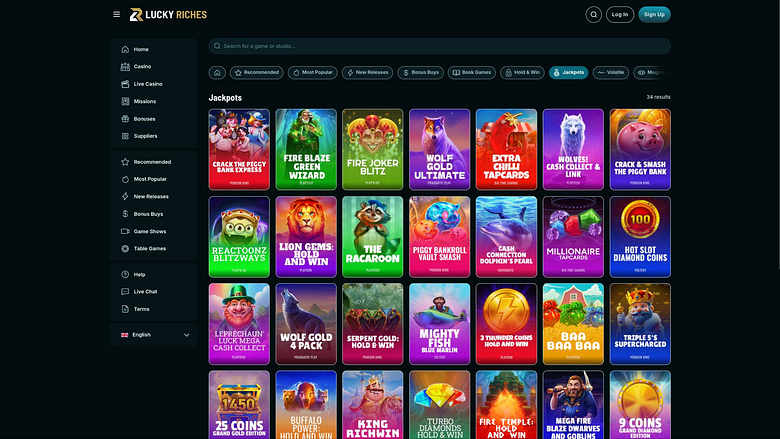Pagina del jackpot del casinò LuckyRiches