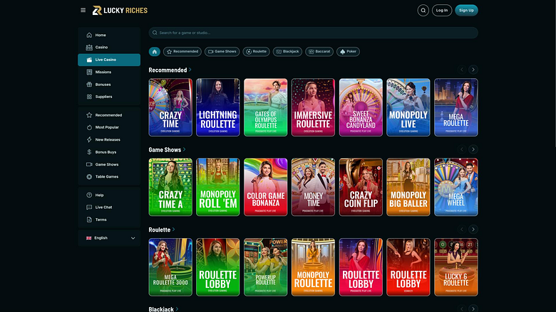 Pagina con croupier dal vivo del casinò LuckyRiches