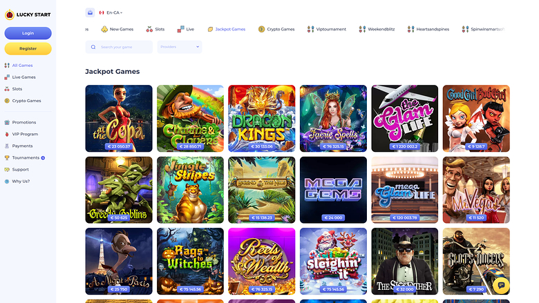 Jackpot du casino Luckystart sur ordinateur