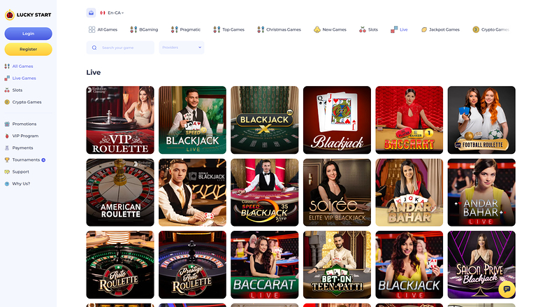 Casino Luckystart pour ordinateur avec croupier en direct