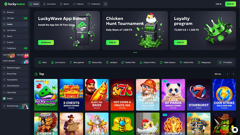 Главная страница казино LuckyWave