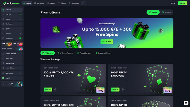 Страница акций казино LuckyWave