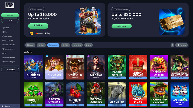 Jackpot de bureau du casino Luckywins