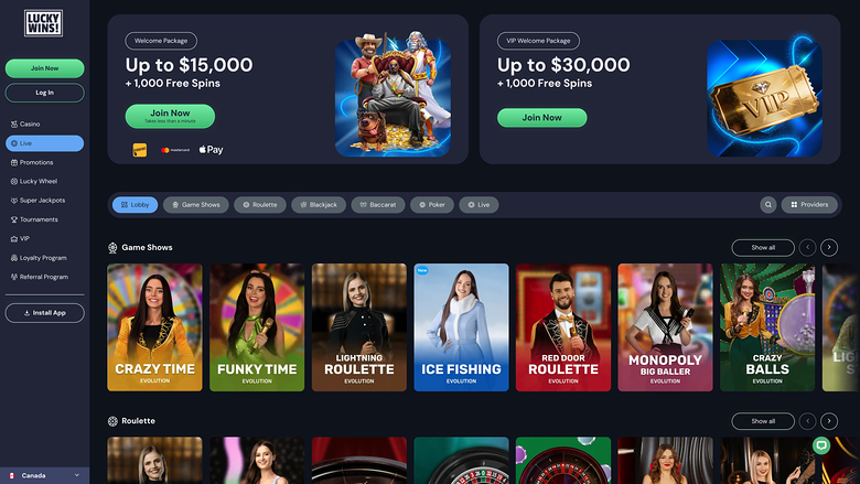 Casino Luckywins sur ordinateur avec croupier en direct