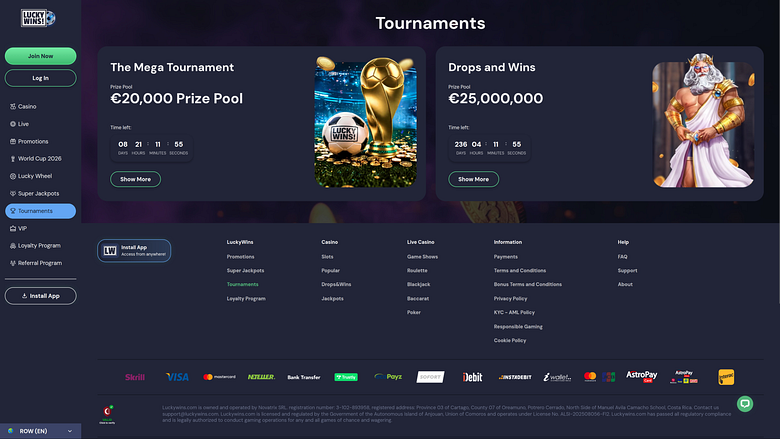 Torneos de escritorio del casino Luckywins