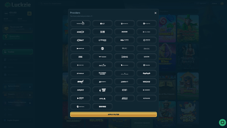 Desarrolladores de juegos de escritorio de Luckzie Casino