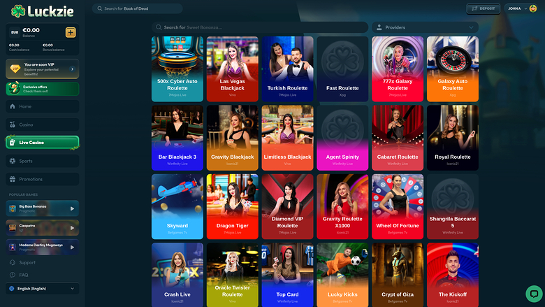 Casino Luckzie con crupier en vivo de escritorio