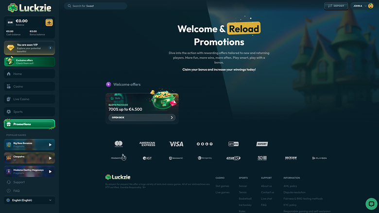 Promociones de escritorio de Luckzie Casino