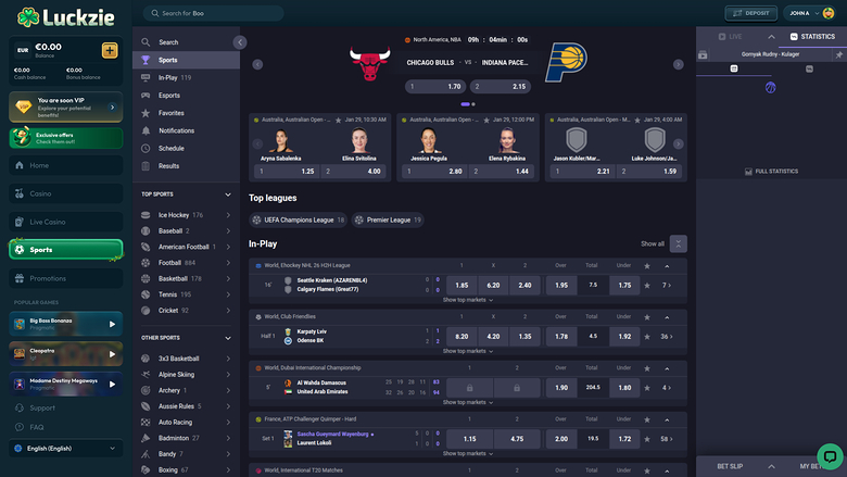 Deportes de escritorio del casino Luckzie