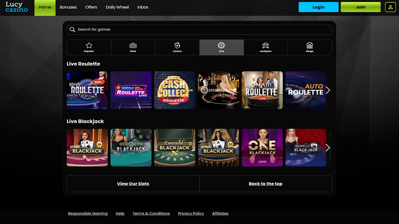 Lucy Casino sur ordinateur avec croupier en direct