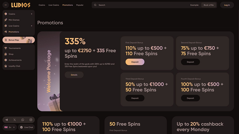 Promociones de escritorio de Ludios Casino