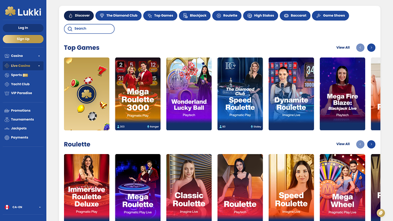 Casino Lukki pour ordinateur avec croupier en direct