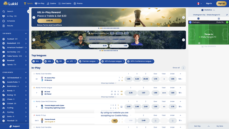 Lukki Casino Sports sur ordinateur