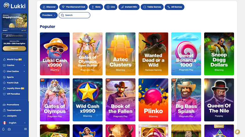 Jeux de casino Lukki sur ordinateur