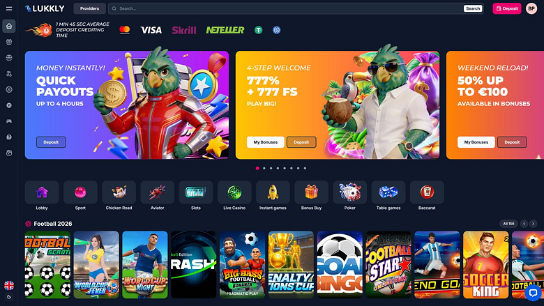 Главная страница казино Lukkly для настольных компьютеров