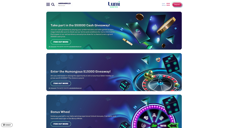 Promociones de escritorio de Lumi Casino