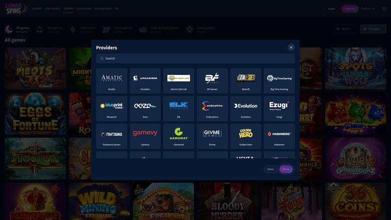 Développeurs du jeu de casino LunarSpins pour ordinateur
