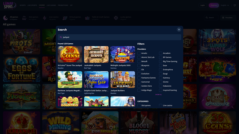 Jackpot du casino LunarSpins sur ordinateur