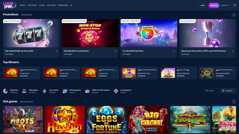 Promotions pour ordinateur de bureau du casino LunarSpins