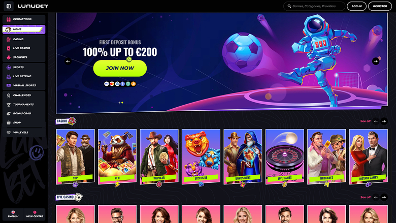 Lunubet Desktop Homepage