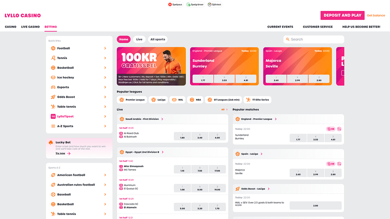 Lyllo Casino Sports sur ordinateur